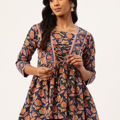 Princess Cut Top for Women - 3/4 Sleeves with Front Drawstrings