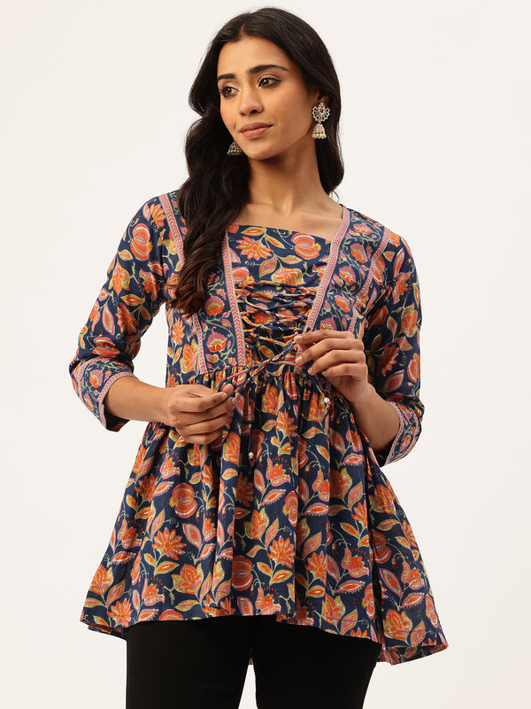 Princess Cut Top for Women - 3/4 Sleeves with Front Drawstrings