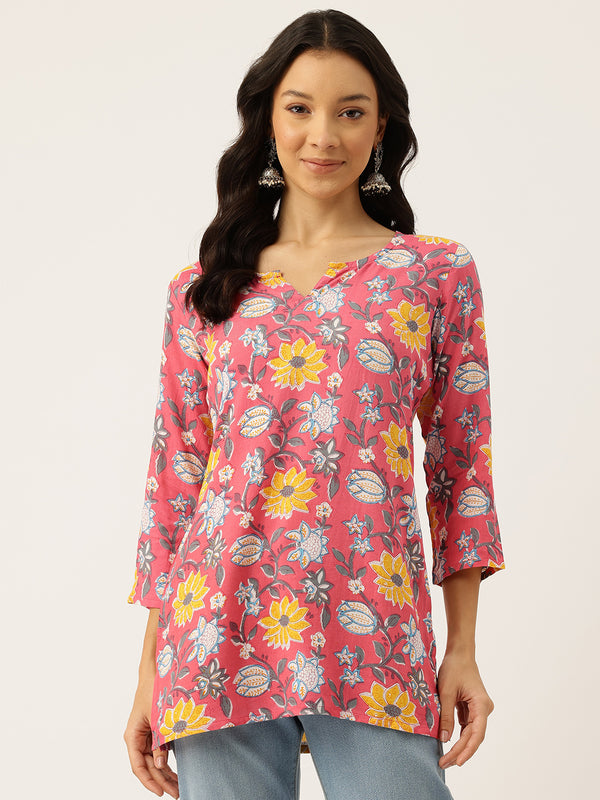 3/4 Sleeve Round Neck Vcut top Pink1 Colour