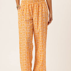 Yellow Women Pure Cotton Paisley Printed Palazzo Pants | Elastic Waist | Wide Leg