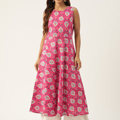 Cotton Printed Sleeveless A-Line Flared Kurti