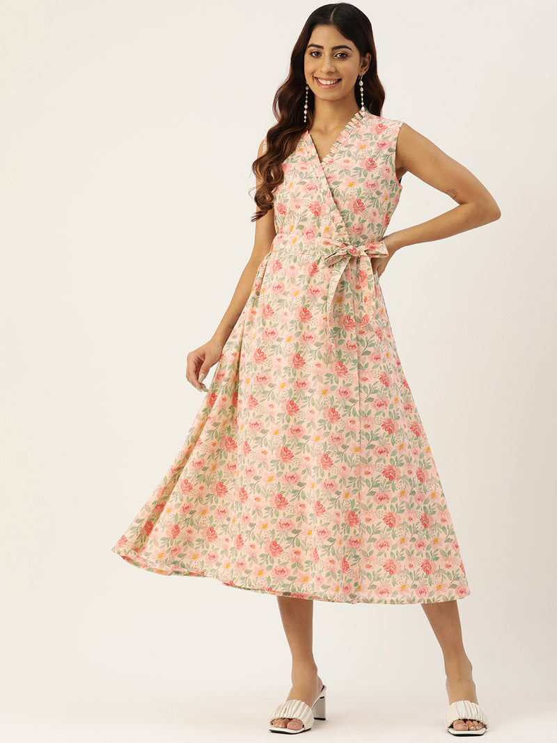 Floral Wrap Angrakha Dress – Lightweight Sleeveless Cotton Perfection