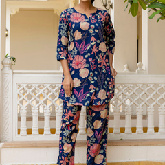 Blue Breezy Printed Cotton Co-Ord Set for Comfortable All-Day Wear