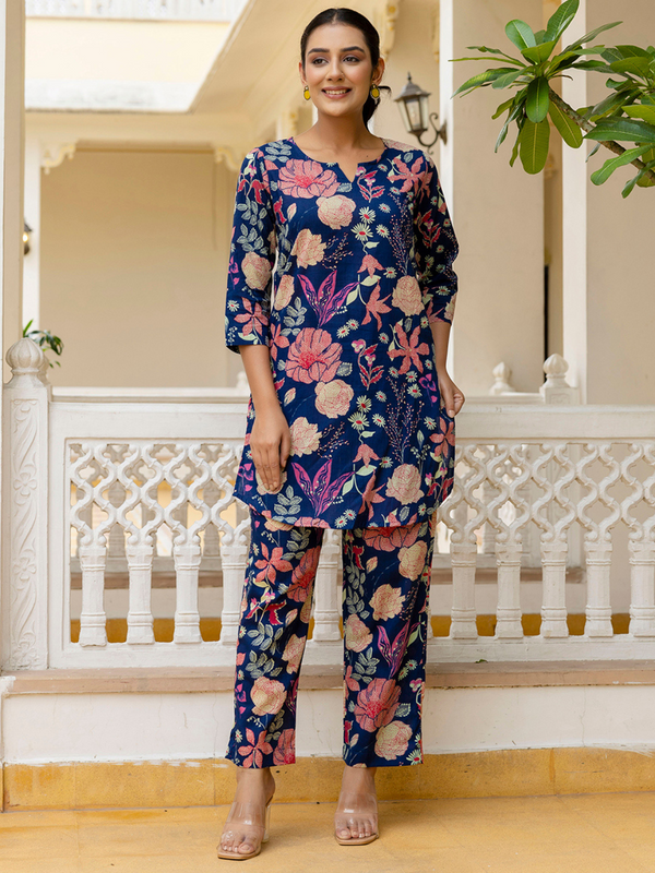 Blue Breezy Printed Cotton Co-Ord Set for Comfortable All-Day Wear