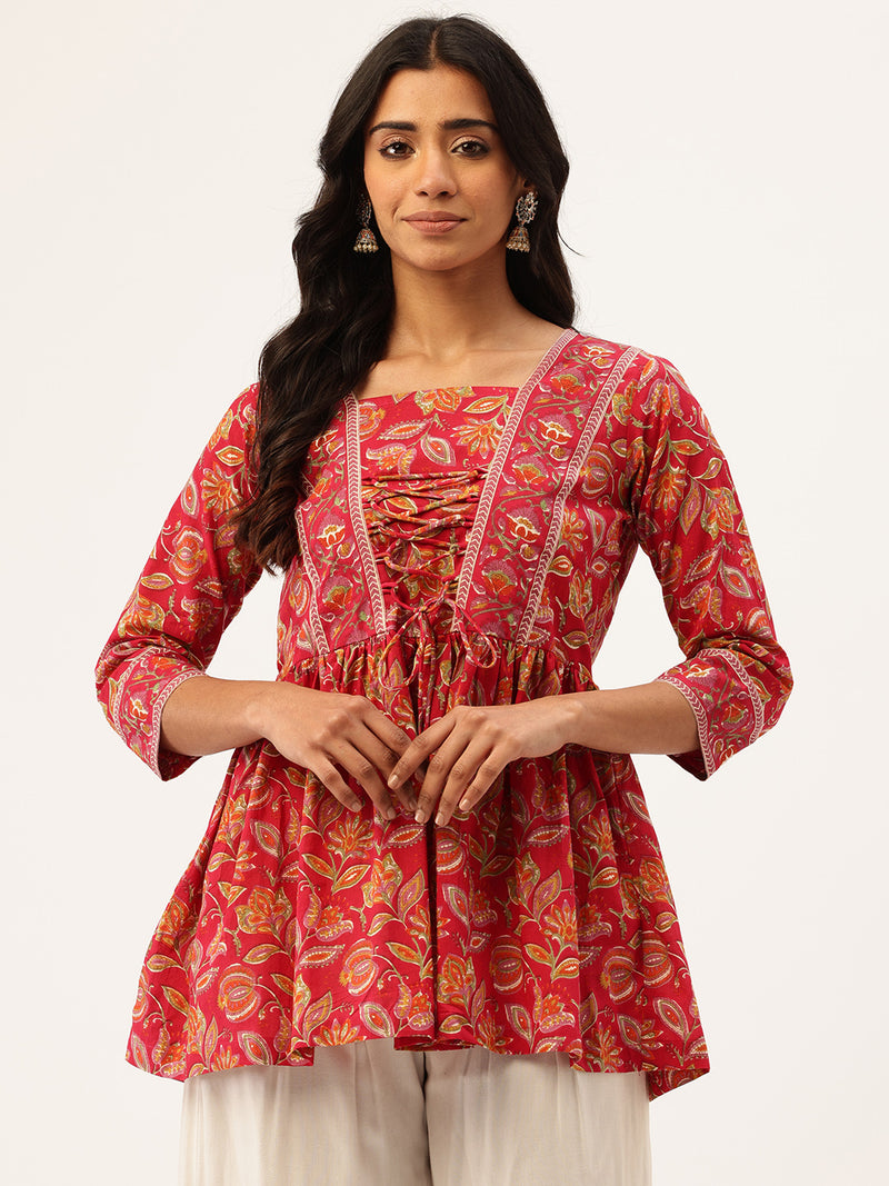 Princess Cut Top for Women - 3/4 Sleeves with Front Drawstrings