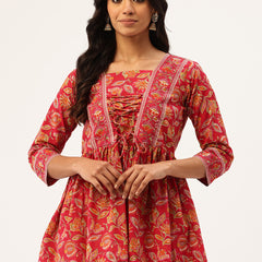 Princess Cut Top for Women - 3/4 Sleeves with Front Drawstrings