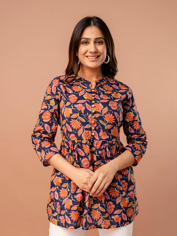 Top – Mandarin Collar, 3/4 Sleeves, Flattering Fit (Sizes S–XXL)