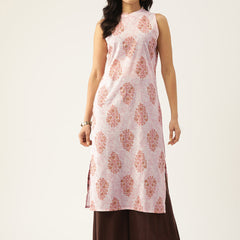 Cotton Printed Sleeveless Straight Long Kurti