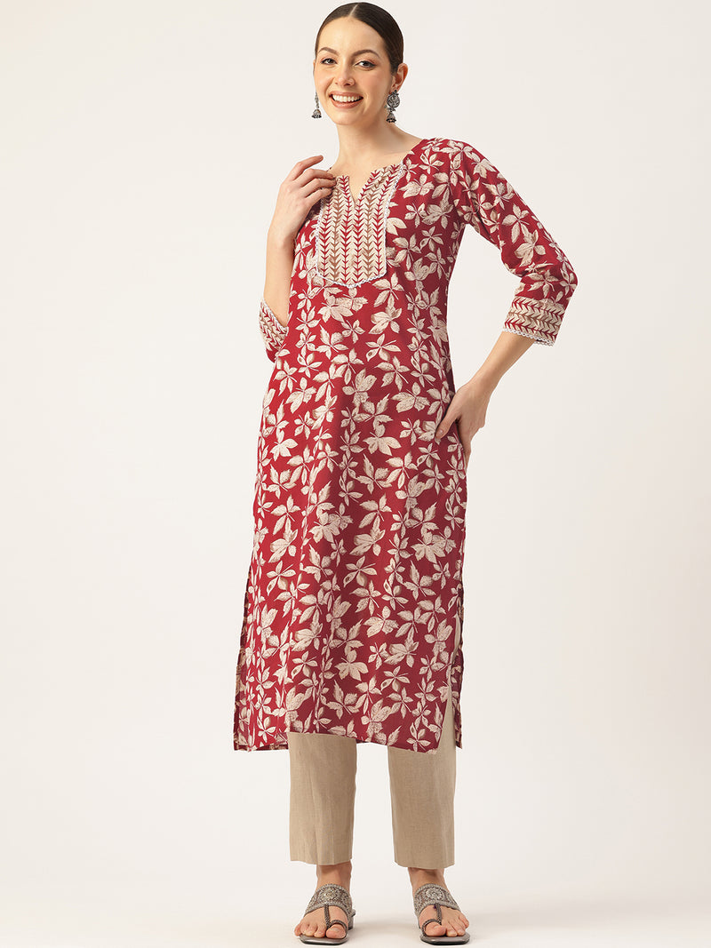Empress Long Kurta for Women - V-Cut Neckline with 3/4 Sleeves