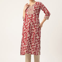 Empress Long Kurta for Women - V-Cut Neckline with 3/4 Sleeves