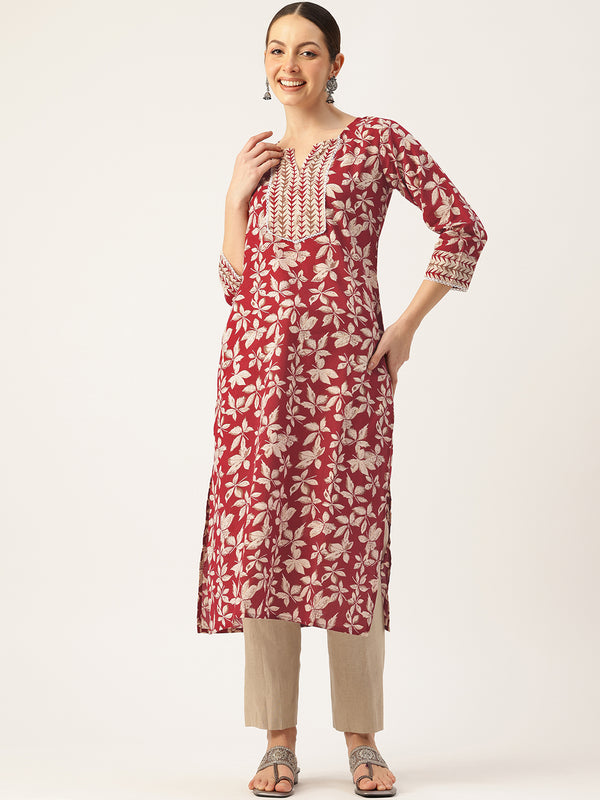 Empress Long Kurta for Women - V-Cut Neckline with 3/4 Sleeves