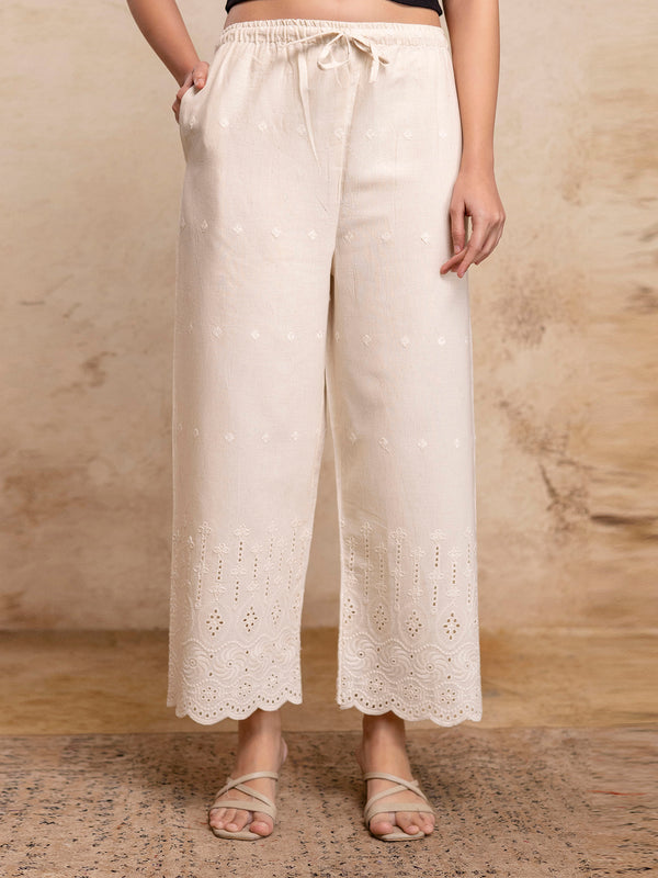 Women’s Cotton Embroidered Wide-Leg Palazzos | Soft, Breathable & Elegant