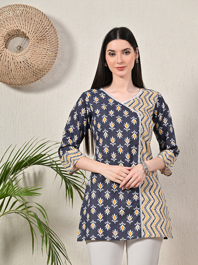 Graceful Wrap-Style Angrakha Cotton Kurti for Everyday Wear