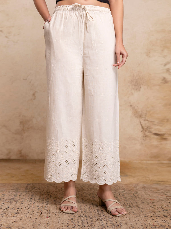 Women’s Cotton Embroidered Wide-Leg Palazzos | Soft, Breathable & Elegant