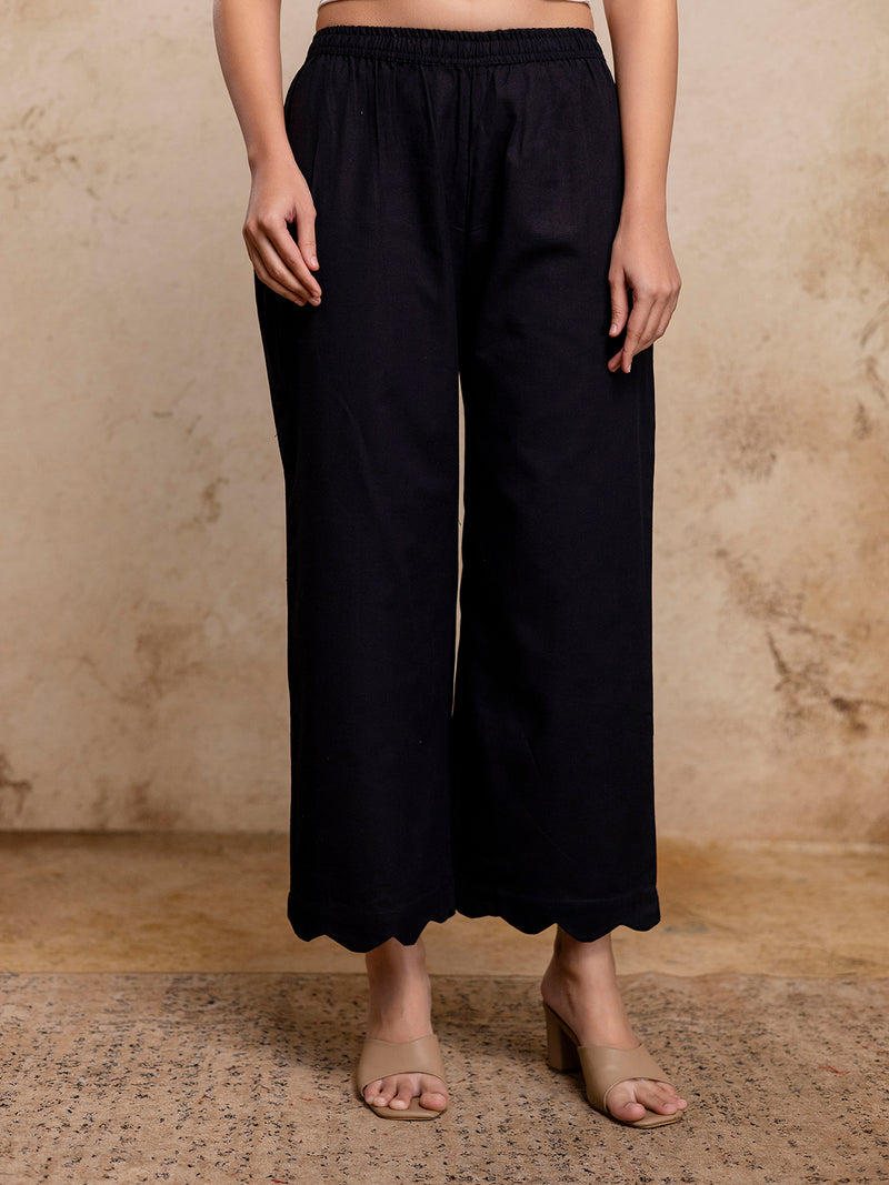 Classic Cotton Palazzos with Unique Curved Hem Design