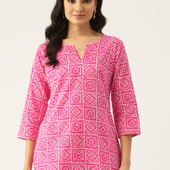 Cotton Printed V-Neck Short Kurti