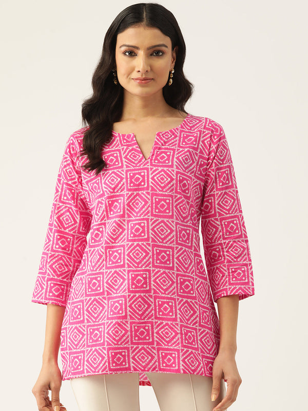 Cotton Printed V-Neck Short Kurti