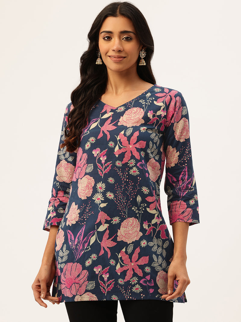 V-Neck 3/4 Sleeve Short Kurti for Women - Tailored Fit & Chic Design