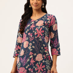 V-Neck 3/4 Sleeve Short Kurti for Women - Tailored Fit & Chic Design