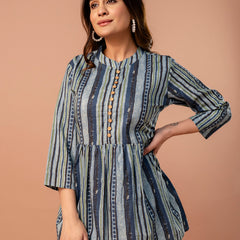 Top – Mandarin Collar, 3/4 Sleeves, Flattering Fit (Sizes S–XXL)