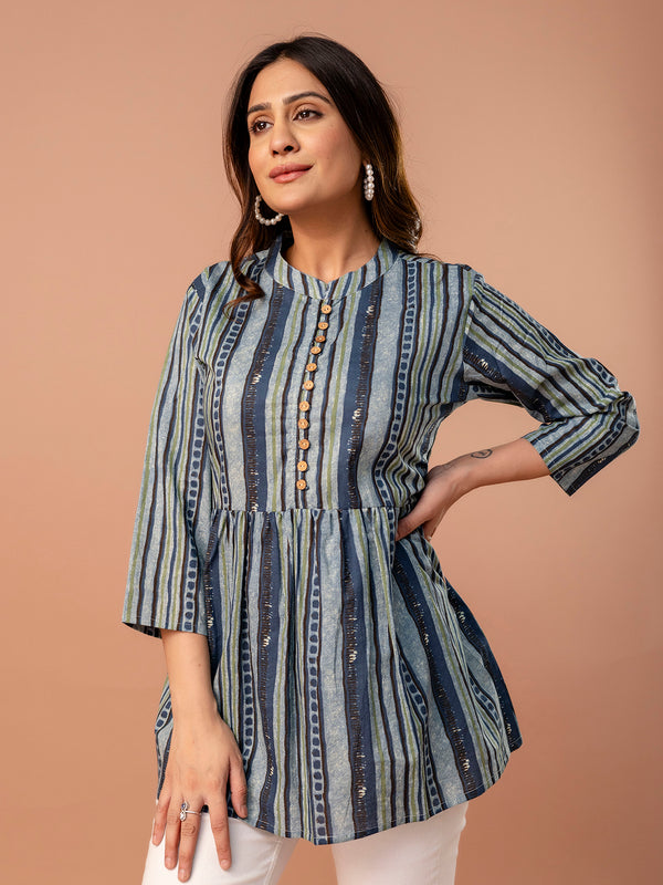 Top – Mandarin Collar, 3/4 Sleeves, Flattering Fit (Sizes S–XXL)