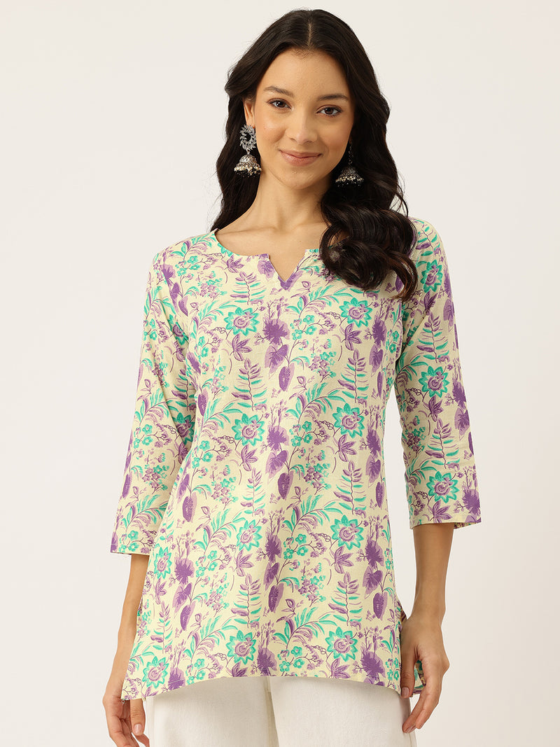 3/4 Sleeve Round Neck Vcut top White1 Colour