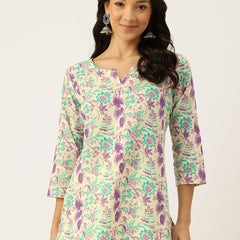 3/4 Sleeve Round Neck Vcut top White1 Colour