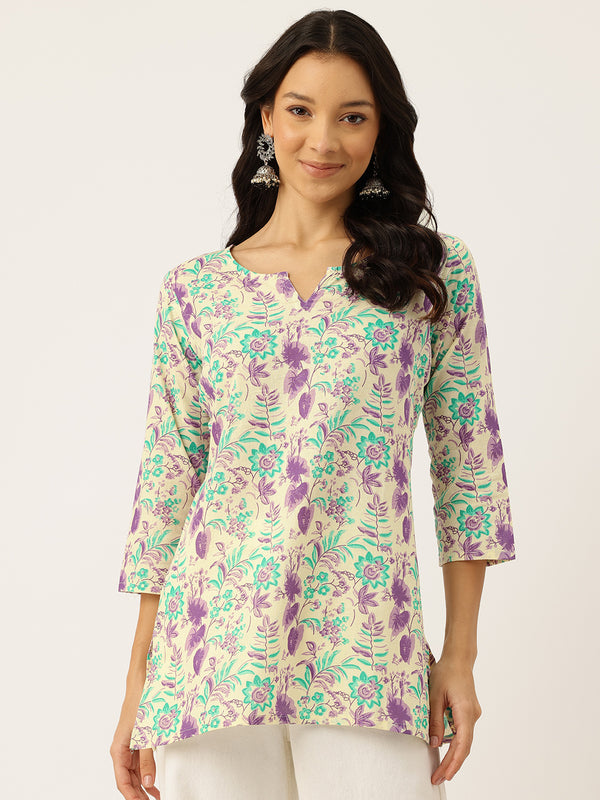 3/4 Sleeve Round Neck Vcut top White1 Colour