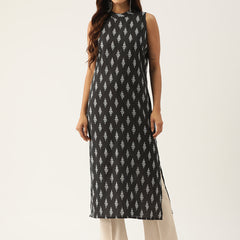 Cotton Printed Sleeveless Straight Long Kurti