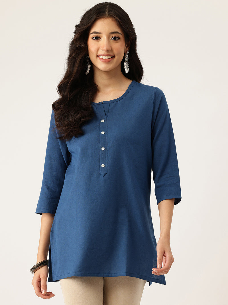 Elegant Short Kurti for Women –Button Detailing & 3/4 Sleeves | Round Neck |