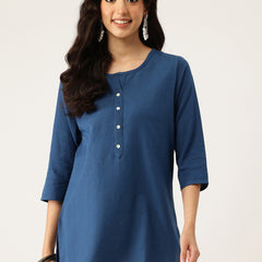 Elegant Short Kurti for Women –Button Detailing & 3/4 Sleeves | Round Neck |