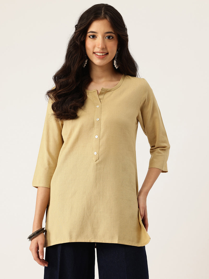 Elegant Short Kurti for Women –Button Detailing & 3/4 Sleeves | Round Neck |