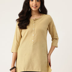 Elegant Short Kurti for Women –Button Detailing & 3/4 Sleeves | Round Neck |