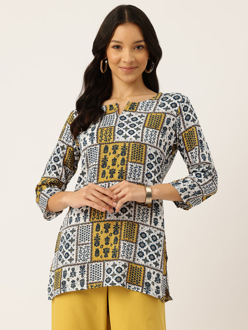 3/4 Sleeve Round Neck Vcut top White3 Colour