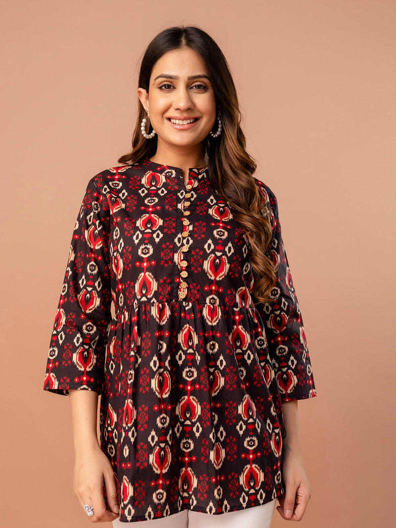 Top – Mandarin Collar, 3/4 Sleeves, Flattering Fit (Sizes S–XXL)