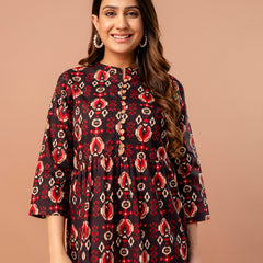 Top – Mandarin Collar, 3/4 Sleeves, Flattering Fit (Sizes S–XXL)