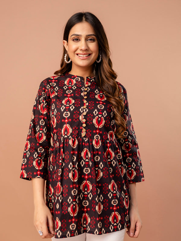Top – Mandarin Collar, 3/4 Sleeves, Flattering Fit (Sizes S–XXL)