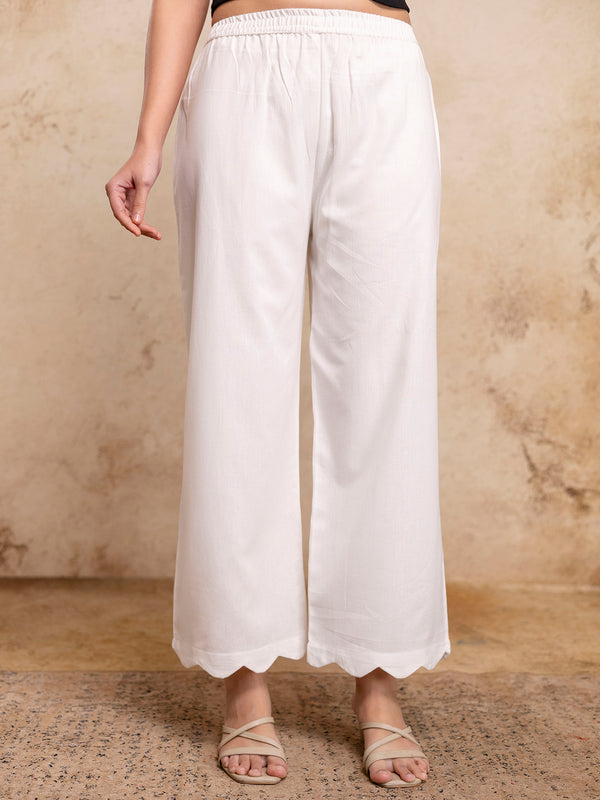 Classic Cotton Palazzos with Unique Curved Hem Design