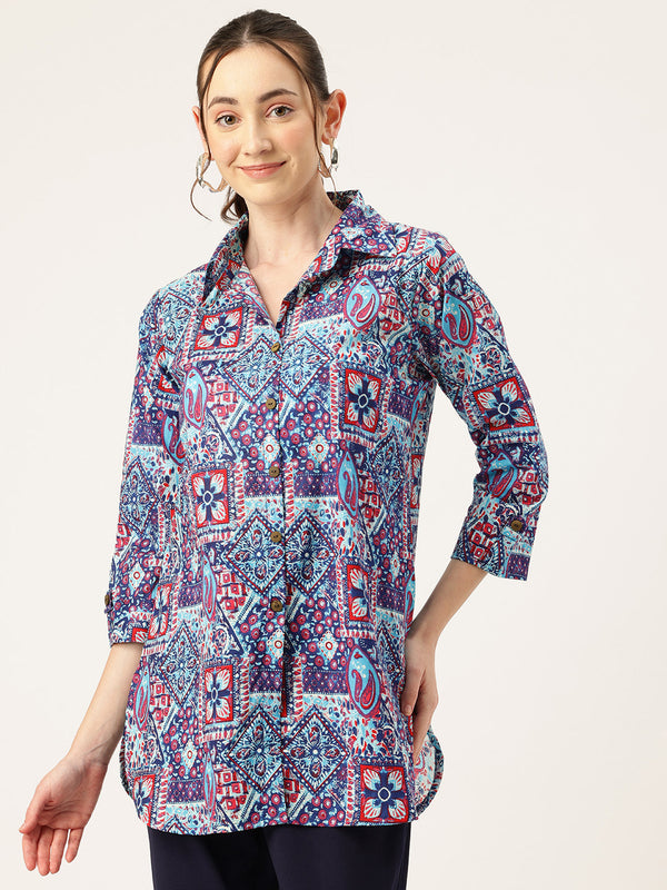 Versatile Collared Shirt with 3/4 Sleeves for Women – Elegant & Casual