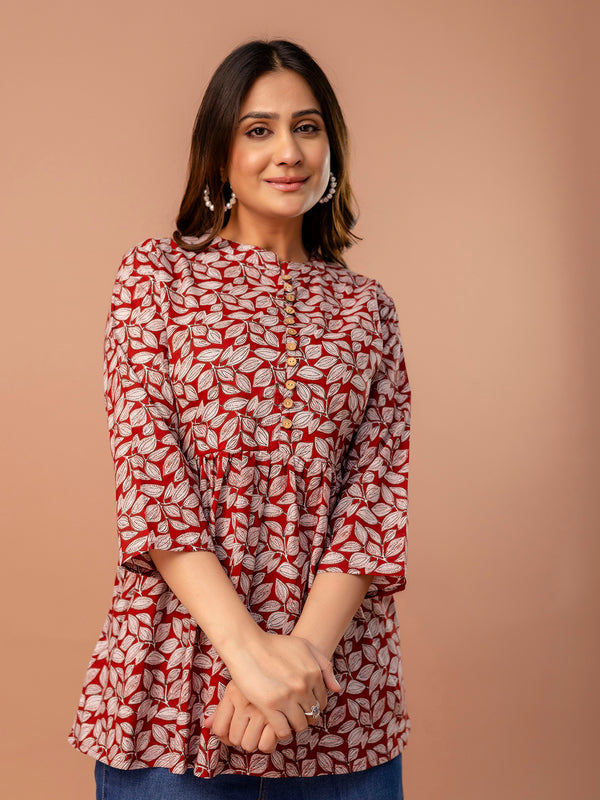 Top – Mandarin Collar, 3/4 Sleeves, Flattering Fit (Sizes S–XXL)