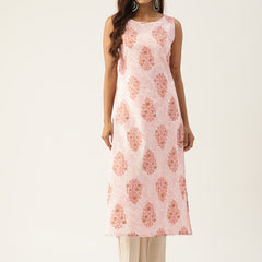 Feranoid Cotton Boat Neck Sleeveless Straight Kurti
