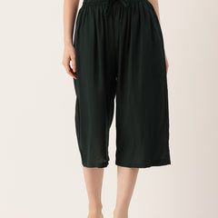 Women's Culottes | Calf-Length Pants with Double Pockets & Elastic Waistband