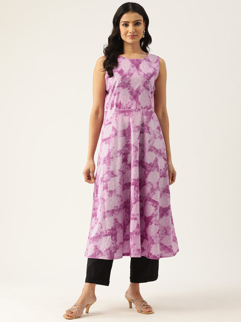 Cotton Printed Sleeveless Straight Long Kurti