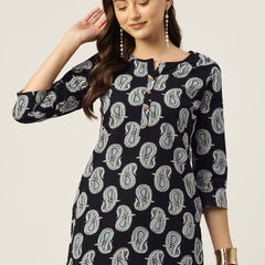 Floral Print 4 Button Straight Kurti