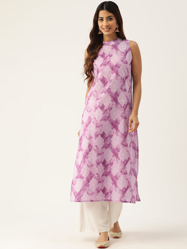 Cotton Printed Sleeveless Straight Long Kurti