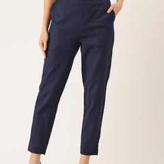 Women's Cotton Pants - Double Pockets, Adjustable Waist, and Ankle-Length Fit