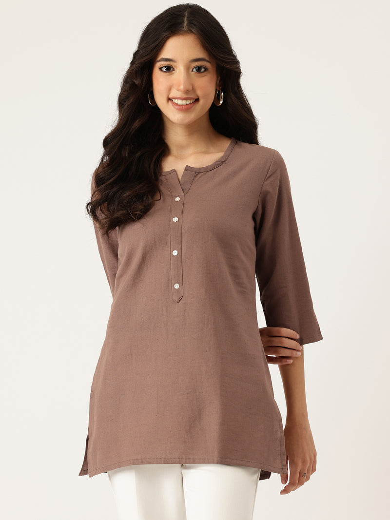 Elegant Short Kurti for Women –Button Detailing & 3/4 Sleeves | Round Neck |