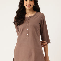 Elegant Short Kurti for Women –Button Detailing & 3/4 Sleeves | Round Neck |