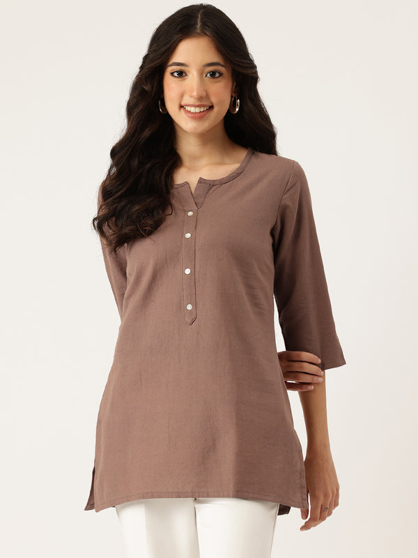 Elegant Short Kurti for Women –Button Detailing & 3/4 Sleeves | Round Neck |