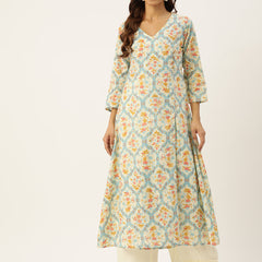 Floral Print 4 Button Angrakha Long Kurti